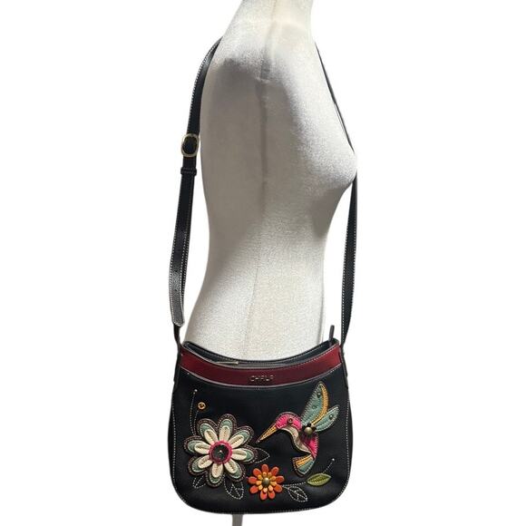 Chala Crescent Crossbody/Shoulder Bag Adjustable Strap Hummingbird Appliqué - Picture 1 of 7